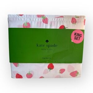 Kate Spade Strawberry 🍓 KING Sheet Set 100% Cotton Percale NEW
